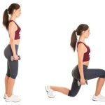 Girl doing lunges with dumbbells